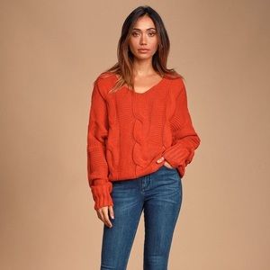 Lulu’s New Possibilities Red Orange Cable Knit Sweater